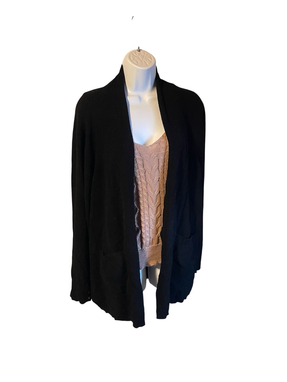 Magaschoni Black Open-Front Women's Cardigan with Front Pockets